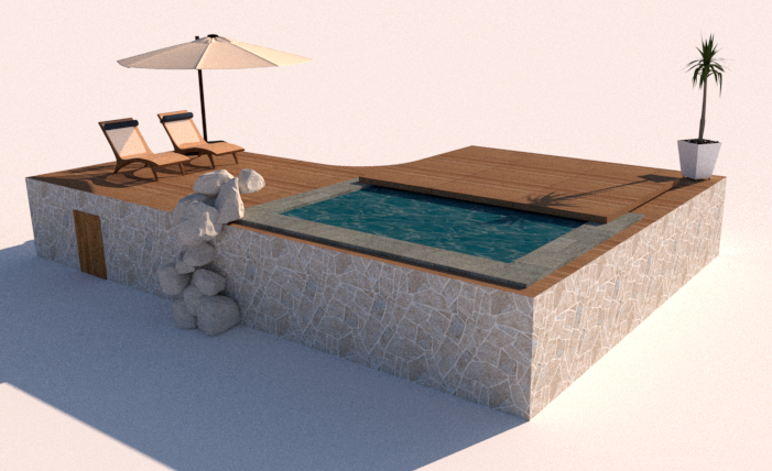Vue 3D Piscine et Terrasse